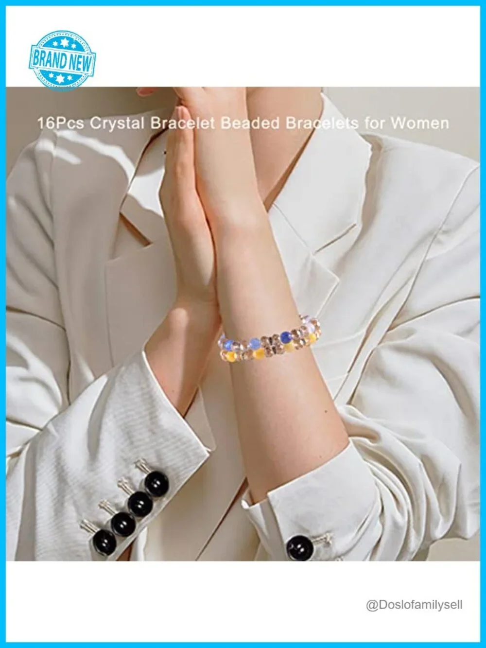 16-Piece Crystal Stretch Bracelets, Beaded Stackable Healing Bracelets with